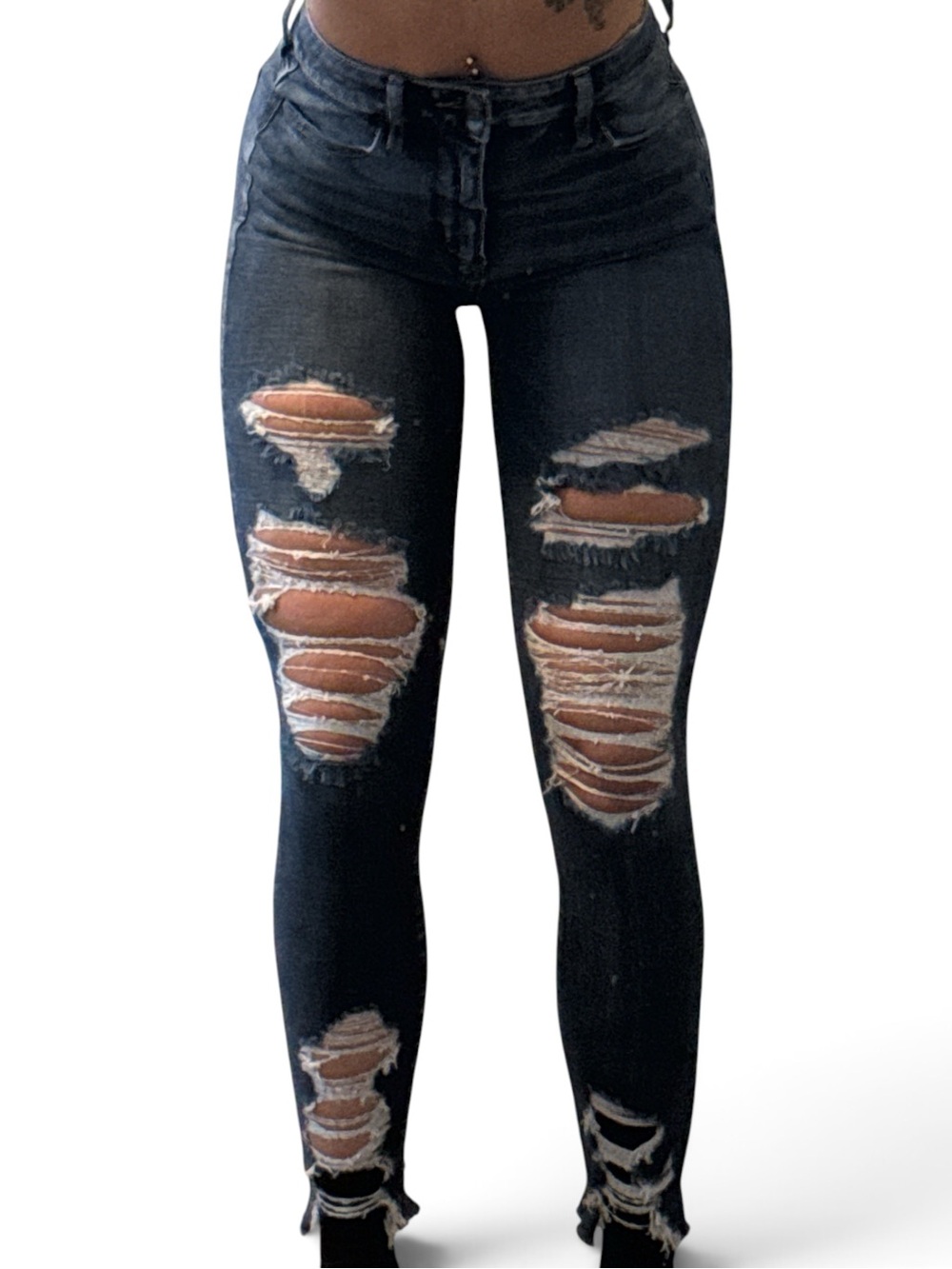 American Eagle Outfitters Distressed Skinny Jeans - Dark Blue